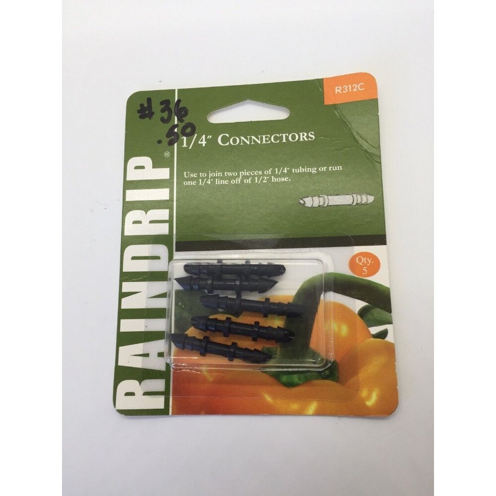 Raindrip R312C 1/4" Double Barbed Connectors Pack Of 5 New Unopened USA Made